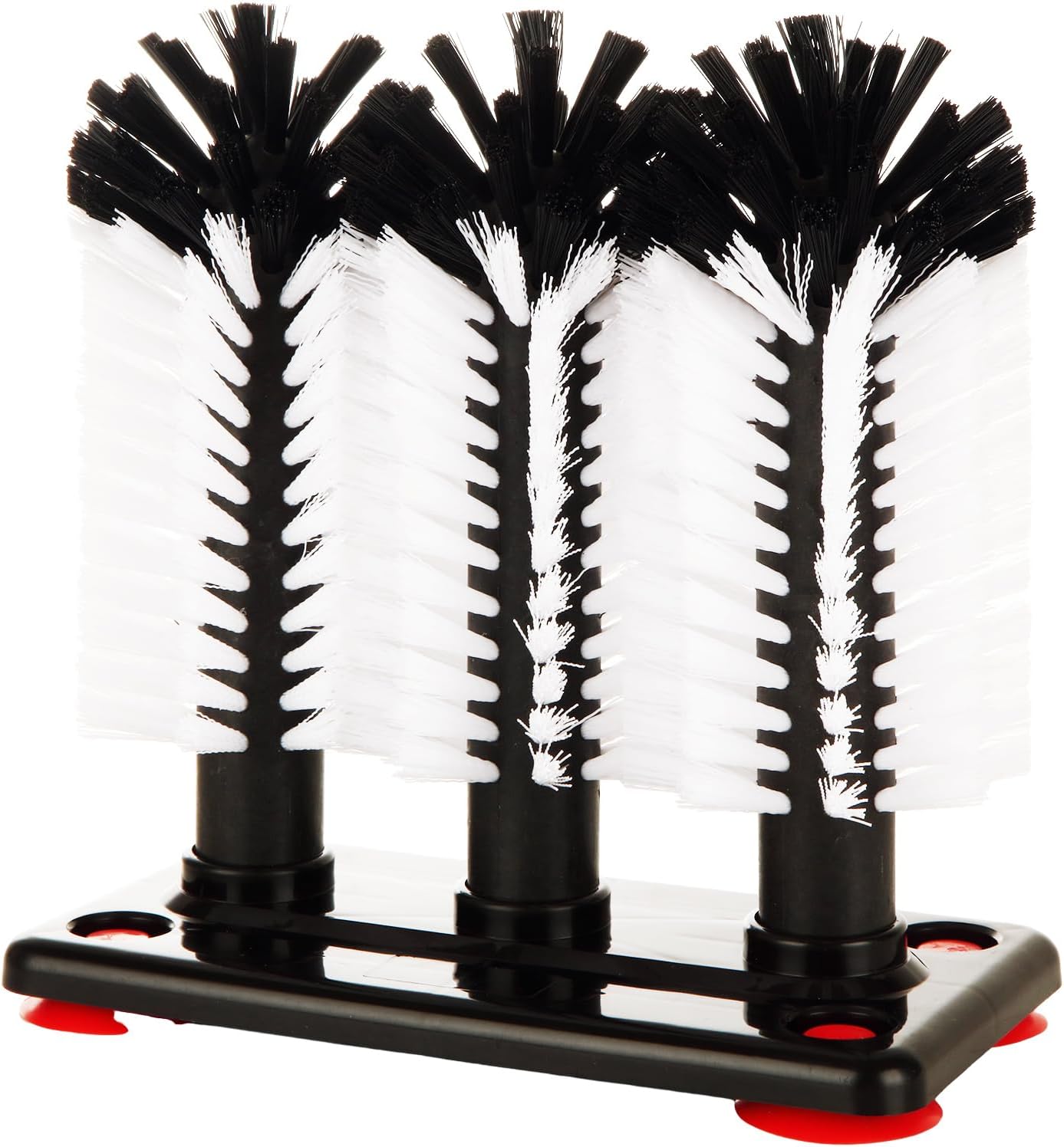STARVAST 2Pcs Water Bottle Cleaning Brush with Suction Base, Black 3 Head Bristle Bar Glass Washer, Cup Washer Brush Cleaner for Bar Beer Cup, Wine Glass(7.3 x 3.7 x 7.6) Inch