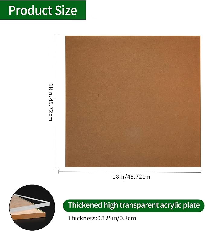 Lesnlok 2 Pieces 18 x 18 Acrylic Sheet 1/8 inch Thick 3mm Plexiglass Sheet