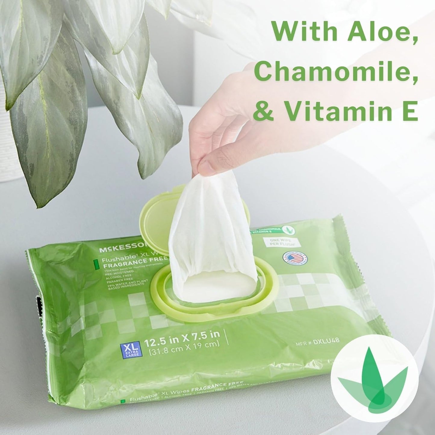 McKesson Flushable* Adult Wet Wipes XL – 576 Wipes (12 Pack of 48) – Aloe & Vitamin E, Plant-Based Cleansing Wipes, Scented, Extra Large