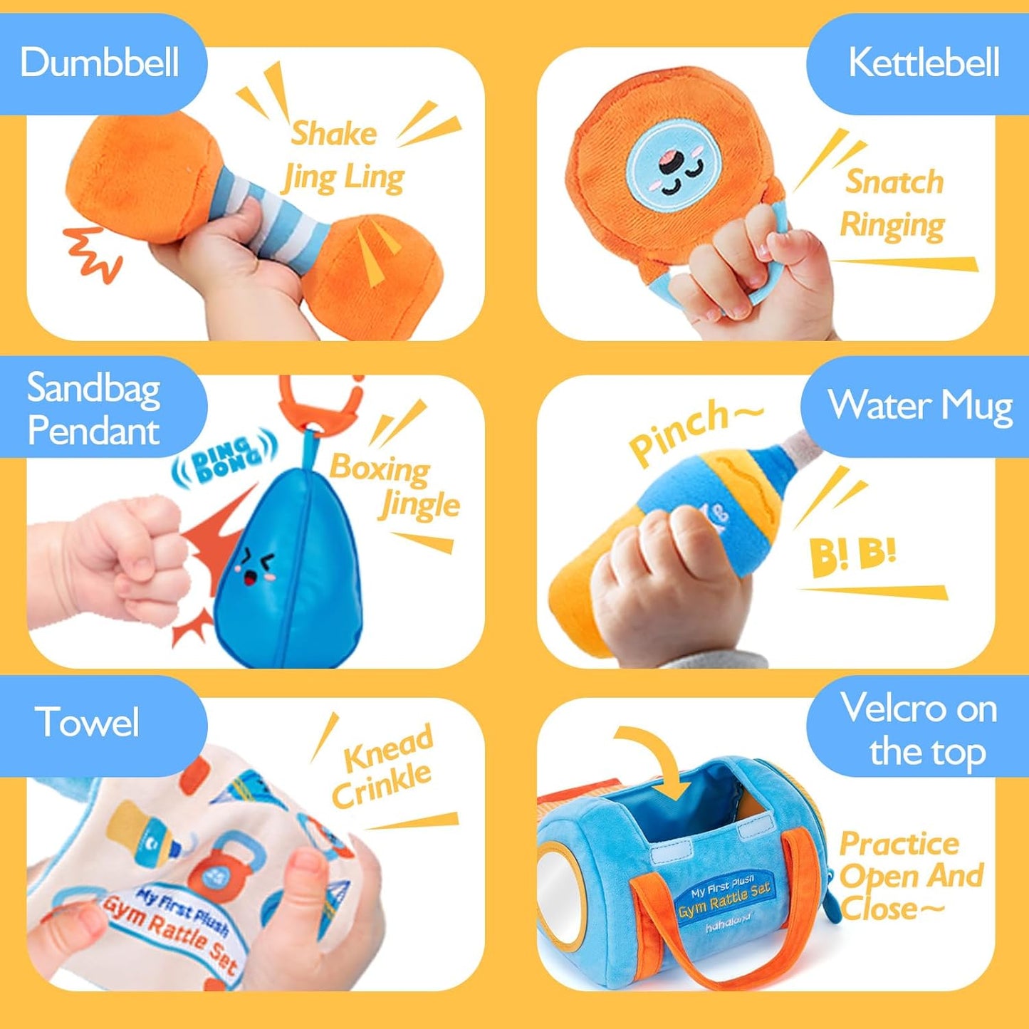 hahaland Baby Toys 6-12 Months - Baby Toys 3-6 Months Montessori Toy for 6 Month Old, Sensory Toy for Babies Workout Weights Dumbbell Toy Set with Soft Rattles Mirror, Christmas Baby Gifts