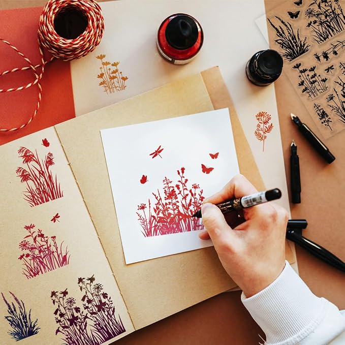 GLOBLELAND Flowers Grass Reeds Clear Stamps