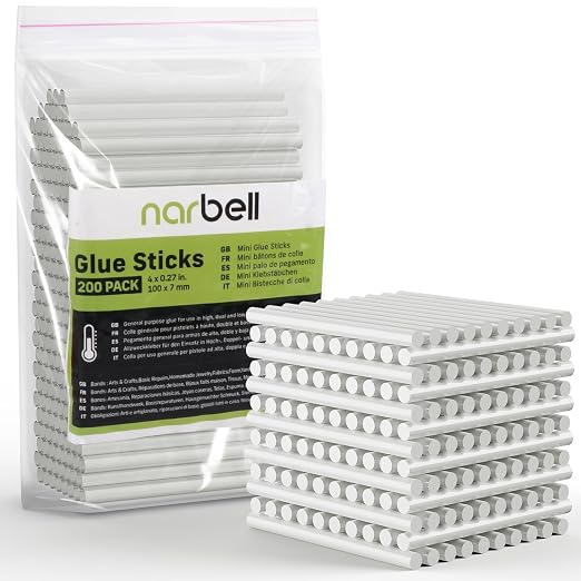 Narbell Mini Hot Glue Sticks, 0.27" Diameter and 4" Long Hot Melt Glue Sticks