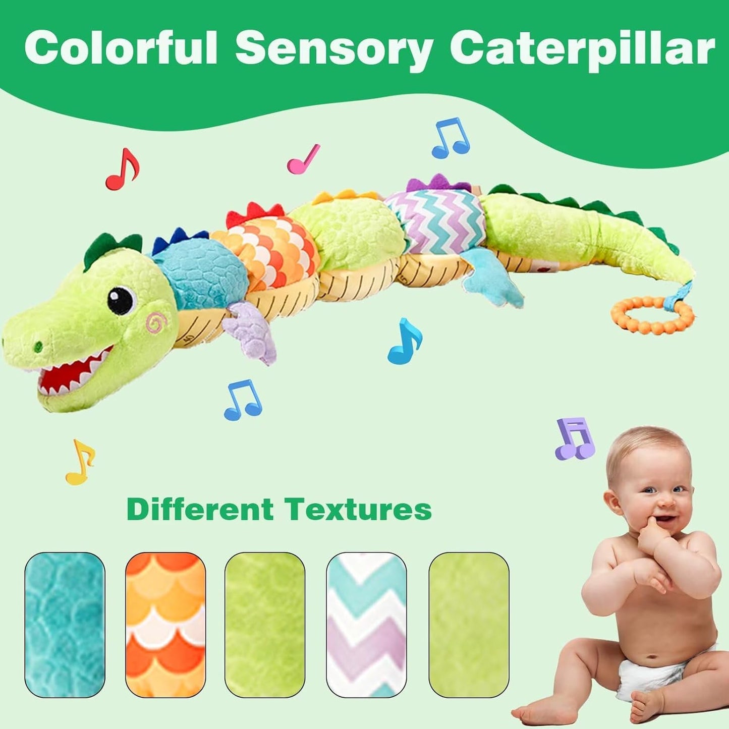 Pau1Hami1ton Baby Toys 3-6-12 Months Musical Plush Caterpillar Toy,Newborn Toys with Crinkle and Rattles,Baby Sensory Toys,Newborn Boy Girl Gifts.