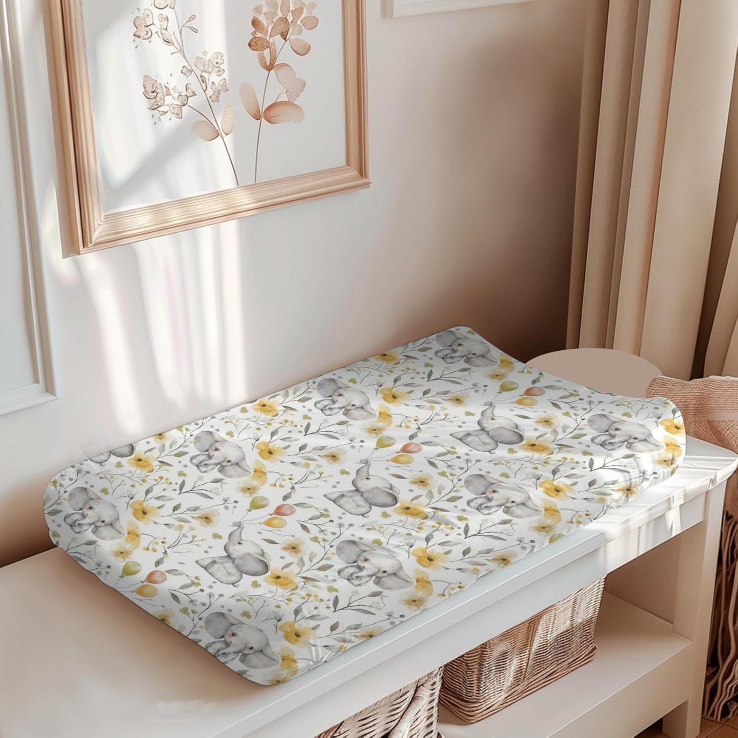 Soft 2 Pack Cartoon African Safari Animal Pattern Baby Changing Pad Covers for Infant Newborn, Unisex Elephant Flower Leaves Nursery Fitted Diaper Changing Table Pad Mat Sheets for Boys Girls-16x32