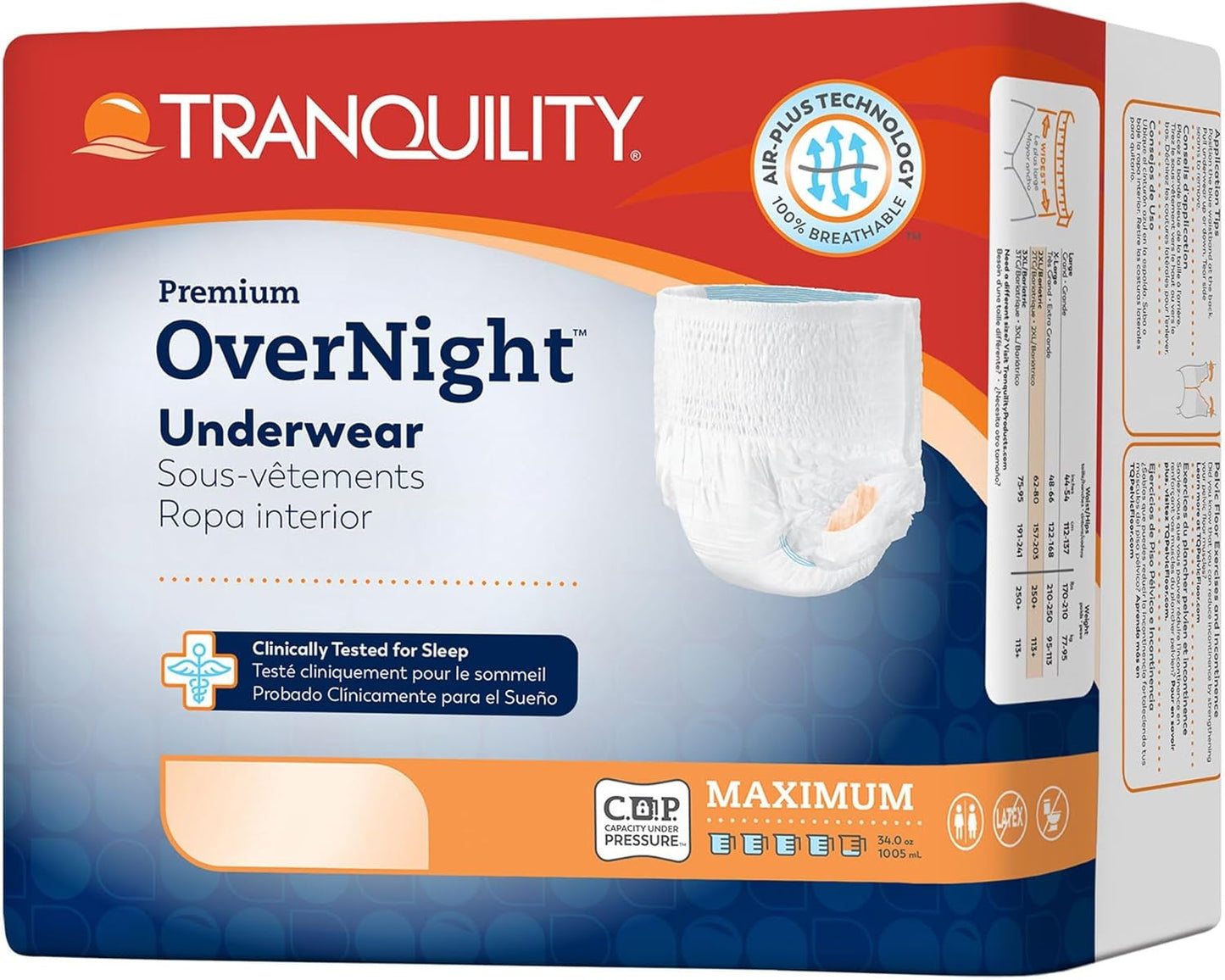 Tranquility Premium OverNight Disposable Absorbent Underwear (16 Count) - L, 44-54 in. Waist - Maximum Absorbency, All-Night Sleep, Breathable Comfort, 16 Adult Diapers