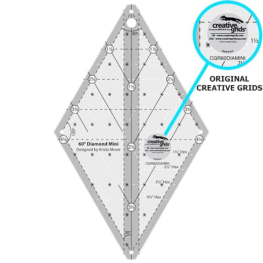 Creative Grids 60 Degree Mini Diamond Ruler – CGR60DIAMINI – Made in USA