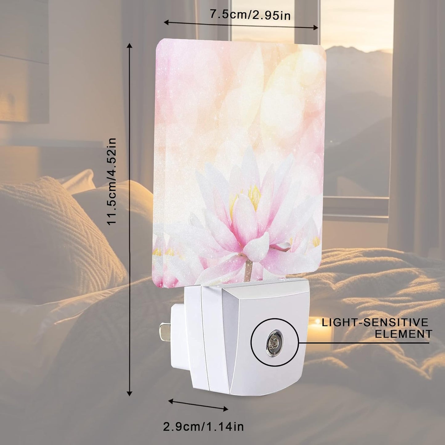 Pink Water Lily Lotus Night Light Plug-in LED Nightlights Auto Sensor Night Lamp Dusk-to-Dawn Lamp Home Decor for Nursery Children Girls Boys