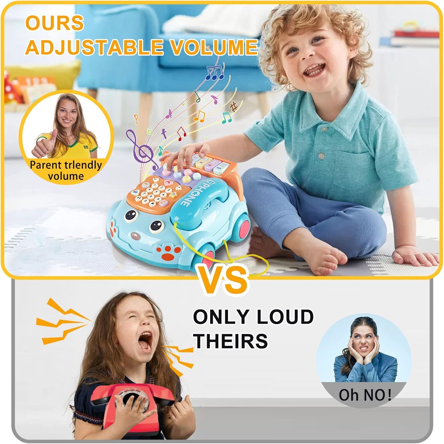 Baby Toy Phone Cartoon Baby Piano Music Light Toy Children Pretend PhoneToy Gift Game Boy Girl Early Education Gift Blue (18 M+)