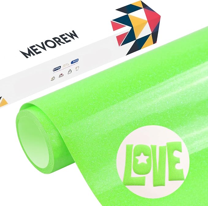 Glitter Puff Vinyl Heat Transfer, Neon Green Puff HTV Iron on Vinyl 12"x5ft |