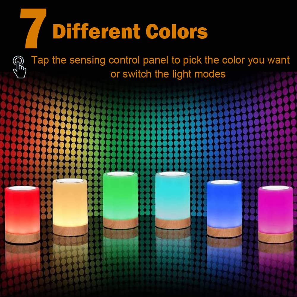 Night Light Touch Sensor Lamp Bedside Table Lamp for Kids Bedroom Rechargeable Dimmable Warm White Light and RGB Color Changing