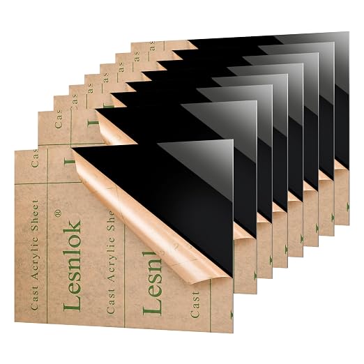Lesnlok 4x4 Black Acrylic Sheet 1/8 inch Thick 3mm 8 Pieces Black Plexiglass