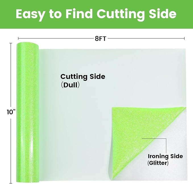 Neon Green Glitter HTV Heat Transfer Vinyl, Glitter Iron on Vinyl 10" x8ft |