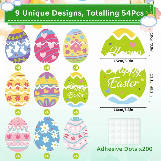 54Pcs Easter Egg Cutouts, Spring Classroom Bulletin Board Decorations,