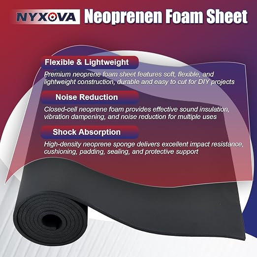 NYXOVA Neoprene Sponge Foam Sheet Roll, Closed Cell Foam Rubber Padding Without