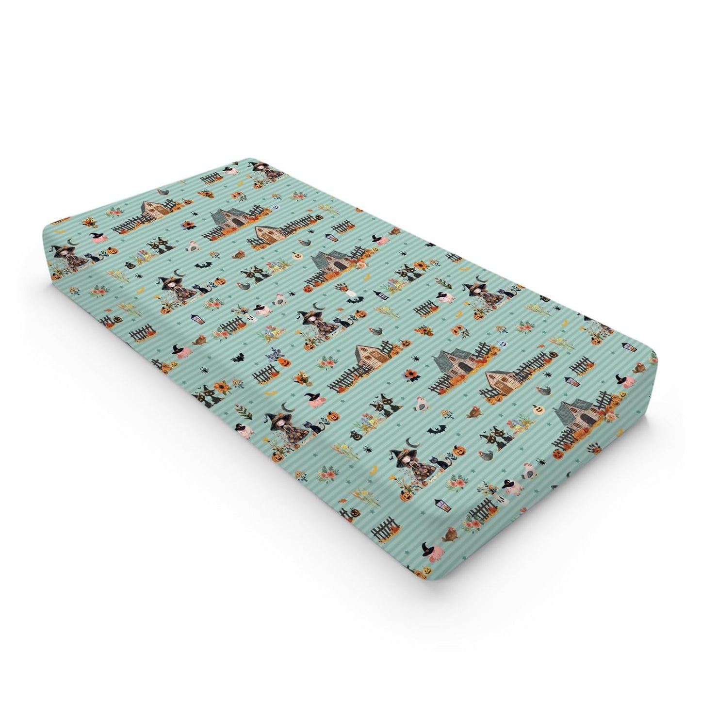 Fall Farm Witch Cats Baby Changing Pad Cover Halloween Farmhouse Pig Hen Bat Moon Pumpkins Floral Nursery Diaper Changing Table Sheets for Boy Girl Soft Stretch Changing Pad Table Mats 32''x16''