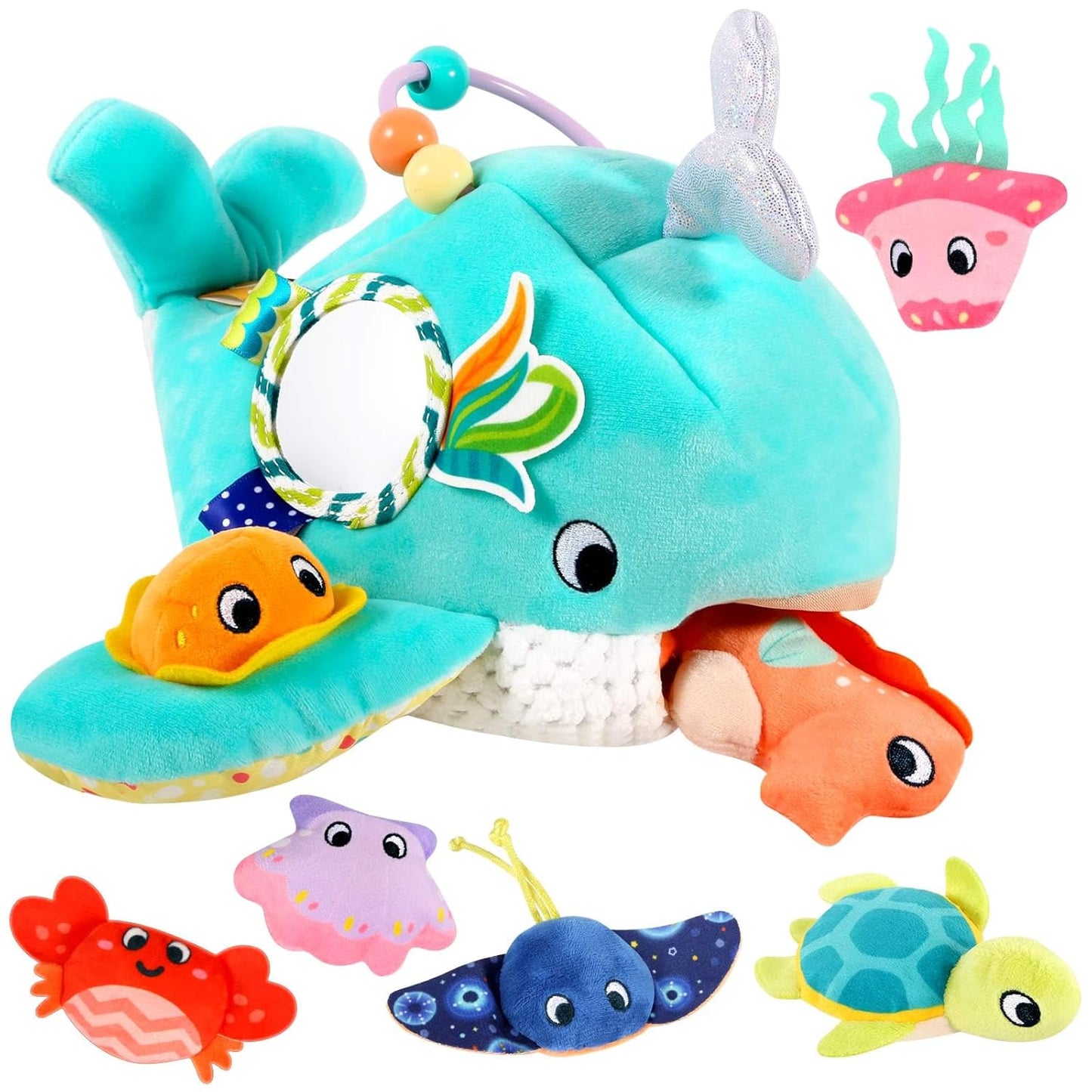 FREYBLI Baby Toys 6-12 Months - Soft Ocean Adventure Toy with Rattle, Crinkle Paper, Squeaker, Mirror - Baby Sensory Montessori Toys for 6 Month Old Developmental, 1 Year Old Boy Girl Gifts Toys