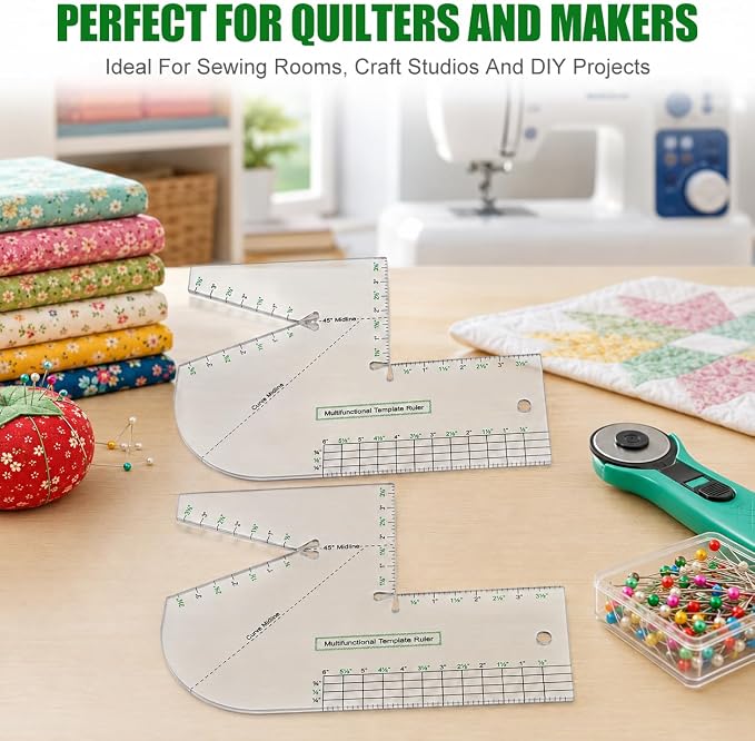 2 Pack Boxed Bag Making Template, 7.5x10 Inch Acrylic Patchwork Ruler Sewing