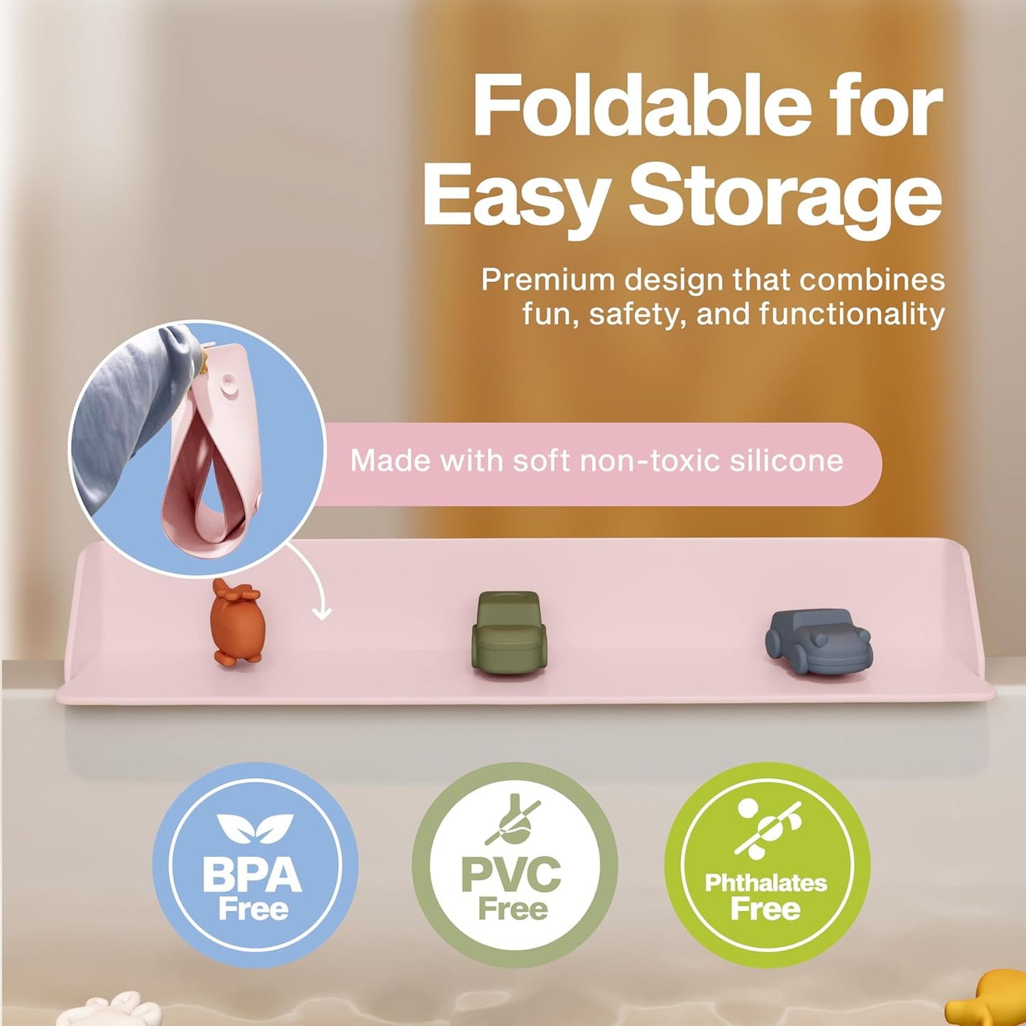 Original Little Splasher PlayPad, Bathtub Splash Guard Play Shelf - Toy Tray Caddy Holder Storage - Suction Cups Attach to Bath Tub - No Mess Water Spill in Bathroom for Toddlers Kids Baby (Pink)