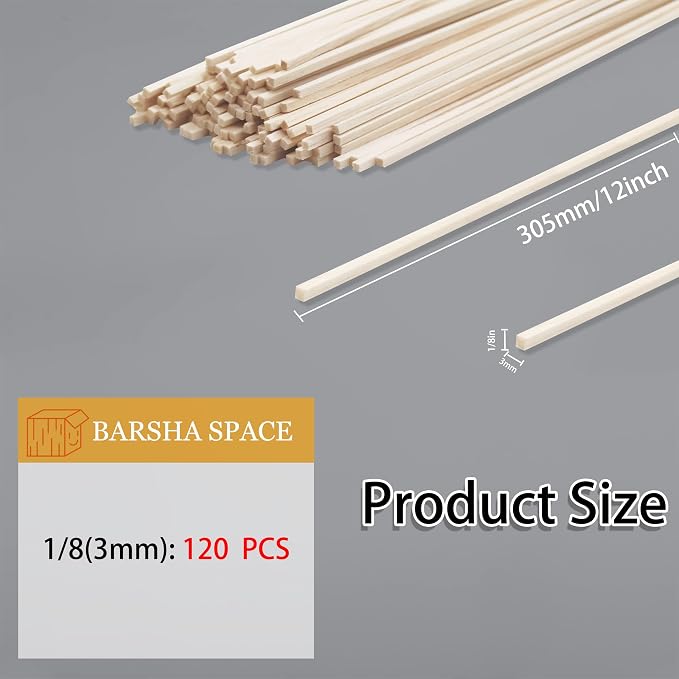 120Pcs Balsa Wood Sticks, Wood Strips Balsa Square Wooden Dowels Hardwood
