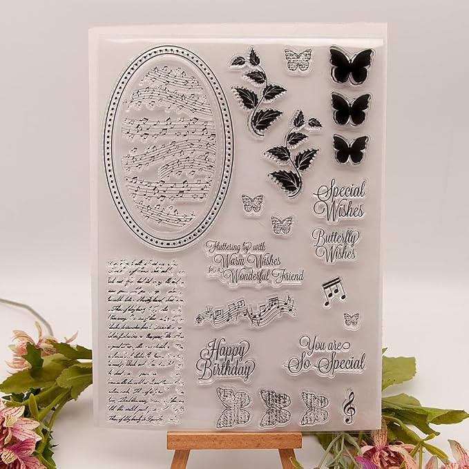 Vintage Words Music Background Clear Stamps Cards