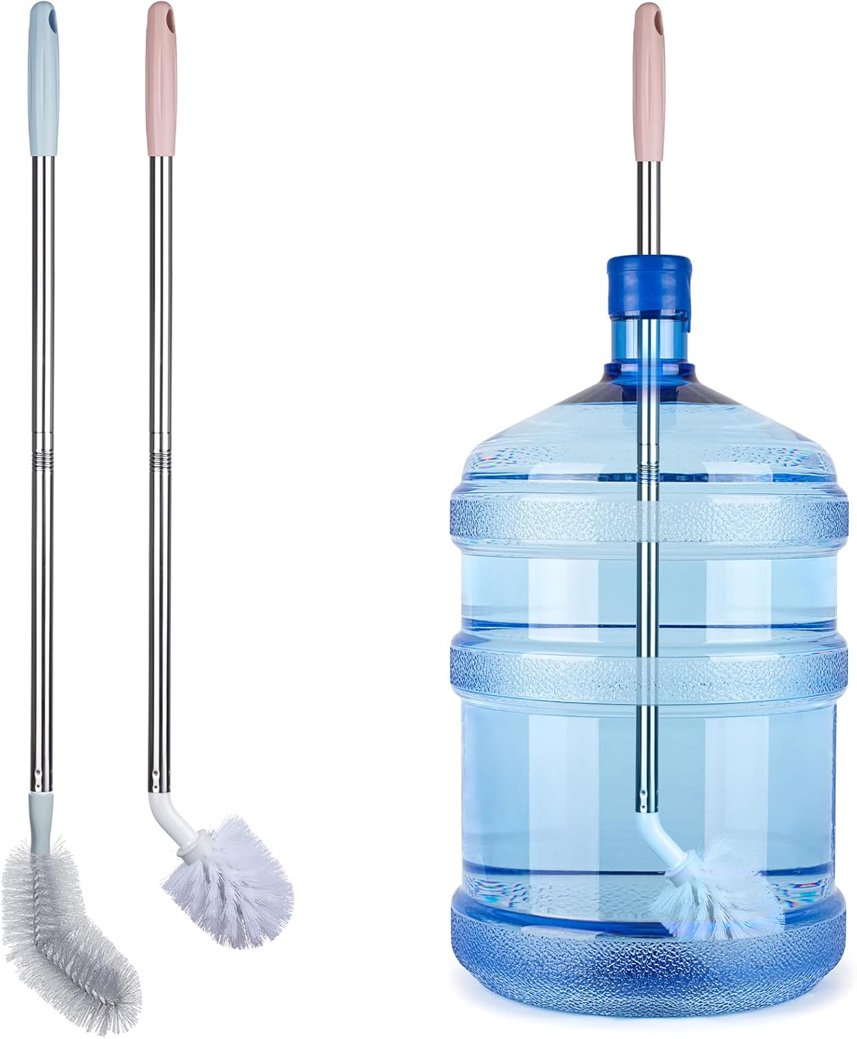 2-Pack Extra Long Bottle Brush, Nylon Bristles, Bendable Brush Head, Stainless Steel Handle, Cleaning Brush for 1-5 Gallon Water Bottles, Jugs, Buckets and Kettles