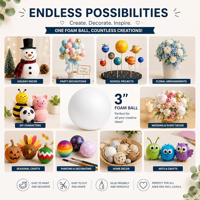 Evershine 50 Pack 3 Inch Craft Foam Ball