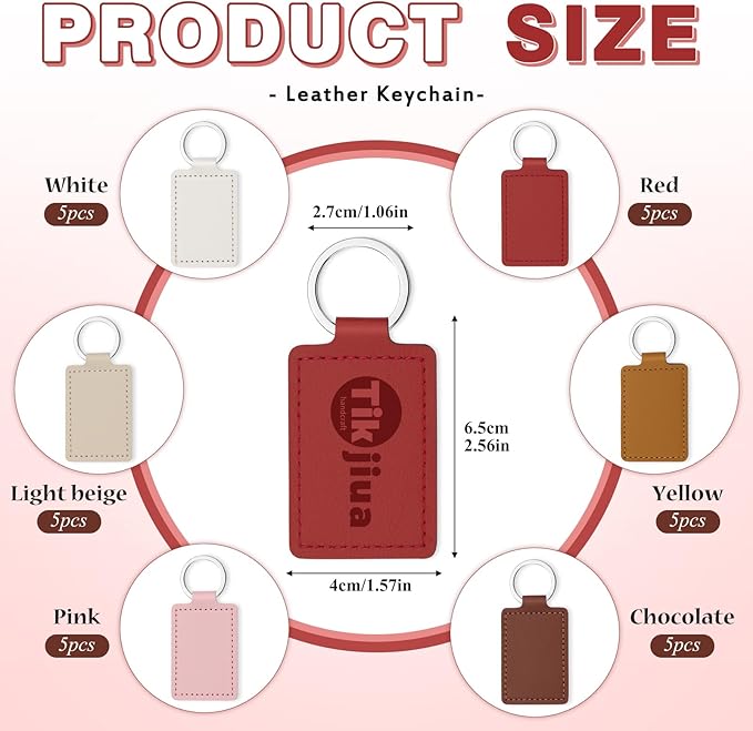 30 Pcs Leather Key Fob Kit, 6 Colors Leather Keychain Blanks, Rectangular PU