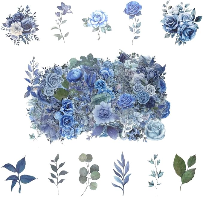 100 Pcs Blue Flower Stickers, Wildflower Stickers