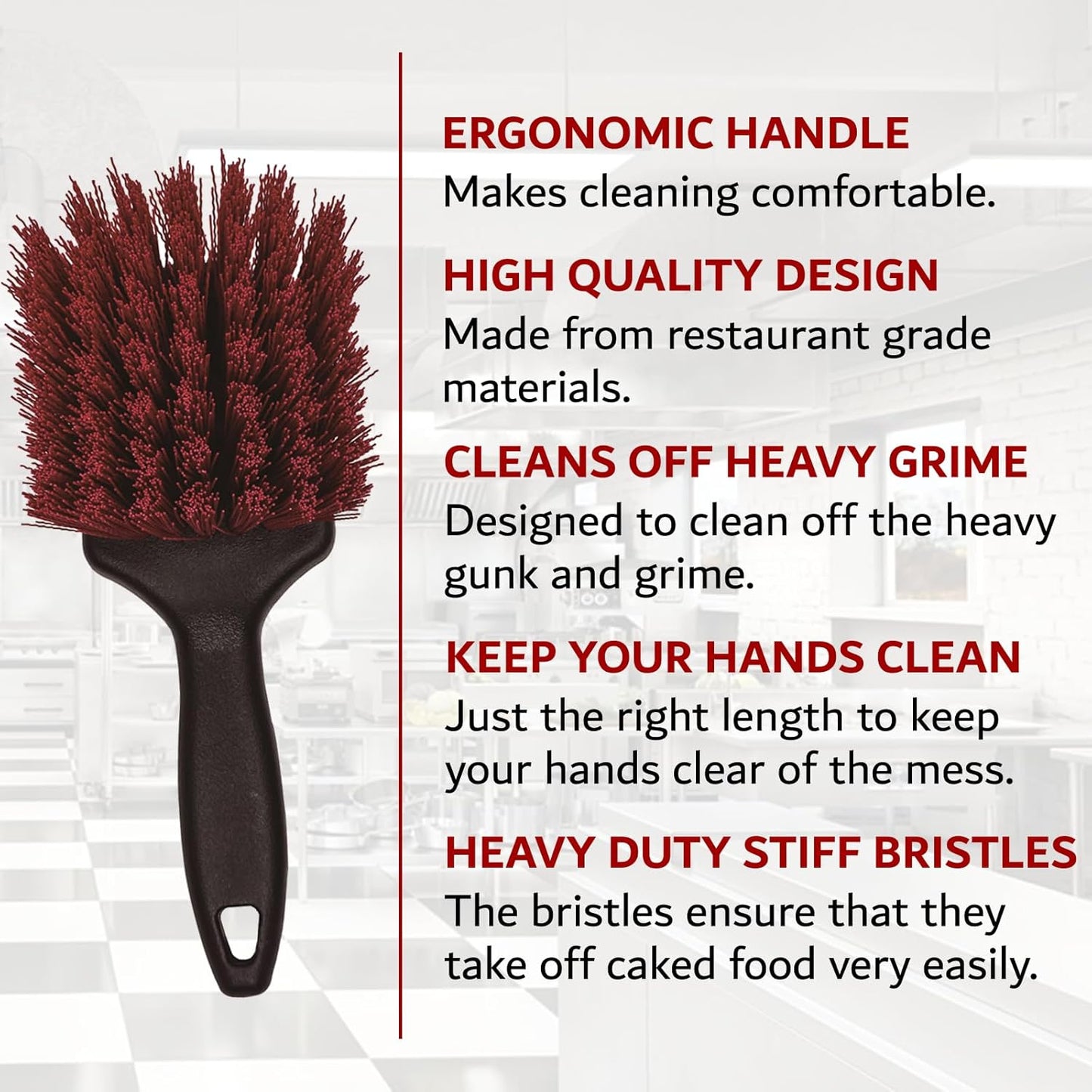8 Inch Pot & Dish Kitchen Scrub Brush for Heavy-Duty Cleaning – Stiff Bristle Scrubber for Sink, Cast Iron, and Grill Grates - Kitchen Dish Scrubber Brush - 90048 by FryOilSaver Co.