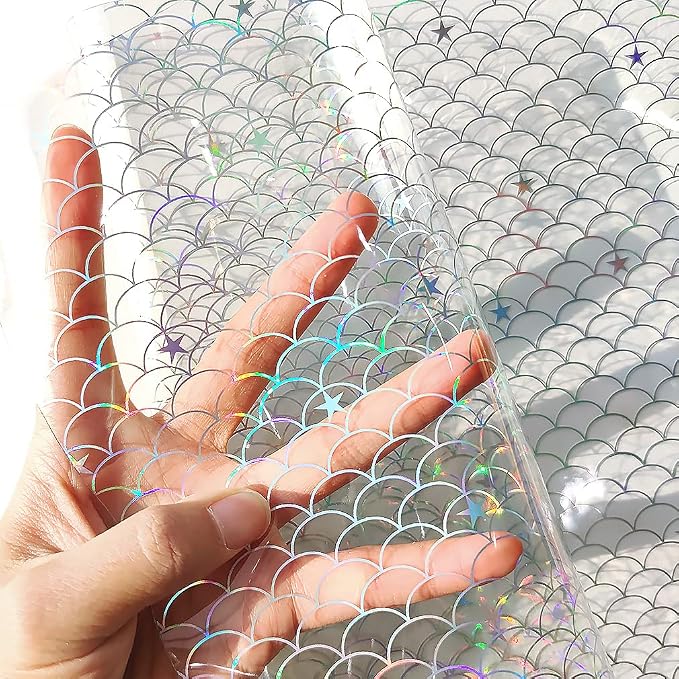 HYANG Transparent Fan PVC Super Clear Holographic Vinyl Faux Leather Sheets 1