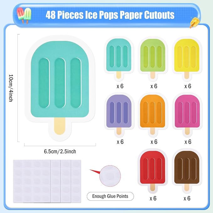 MixTeach 48 Pieces Ice Cream Cutouts Ice Pops Paper Cutouts Summer Bulletin