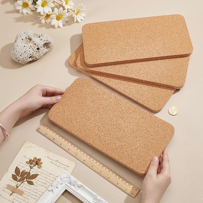 OLYCRAFT 4Pcs Rectangle Bulletin Boards 6x12 Inch Non Self-Adhesive Wood Cork