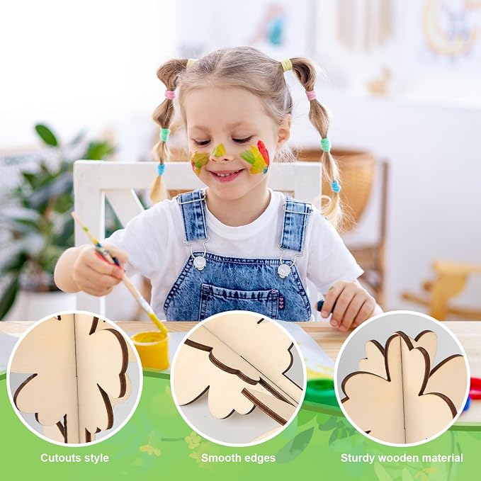 COCHIE DIY 3D Flower Spring Wood Crafts to Paint, Paintable Unfinished Wooden