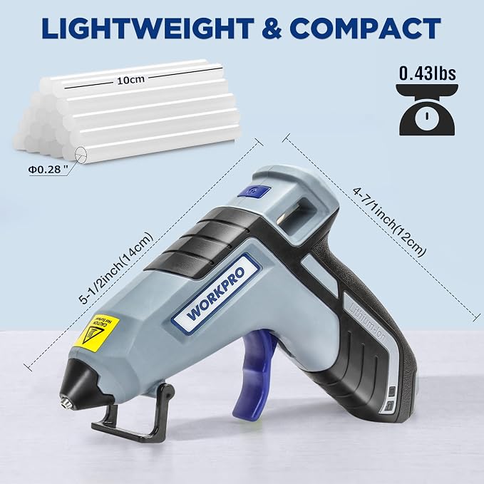 WORKPRO 3.6V Cordless Hot Glue Gun, Fast Preheating, Smart Power-Off, USB-C