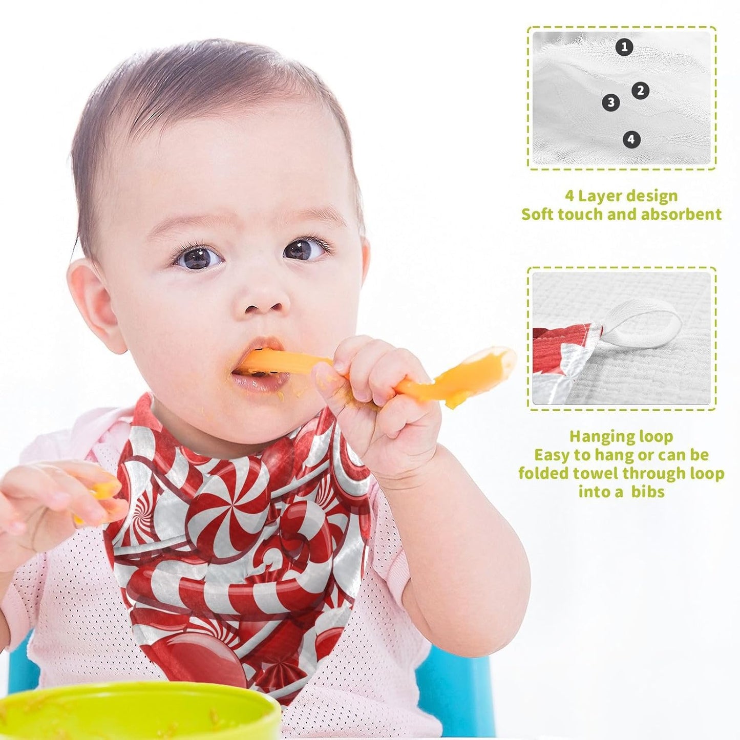 Christmas Candy Cane Muslin Burp Cloths Baby Burp Cloths for Boys Girls Sugar Sweet Gift Baby Muslin Washcloths Baby Essentials for Newborn Soft Absorbent 12x12in, 3 Pack