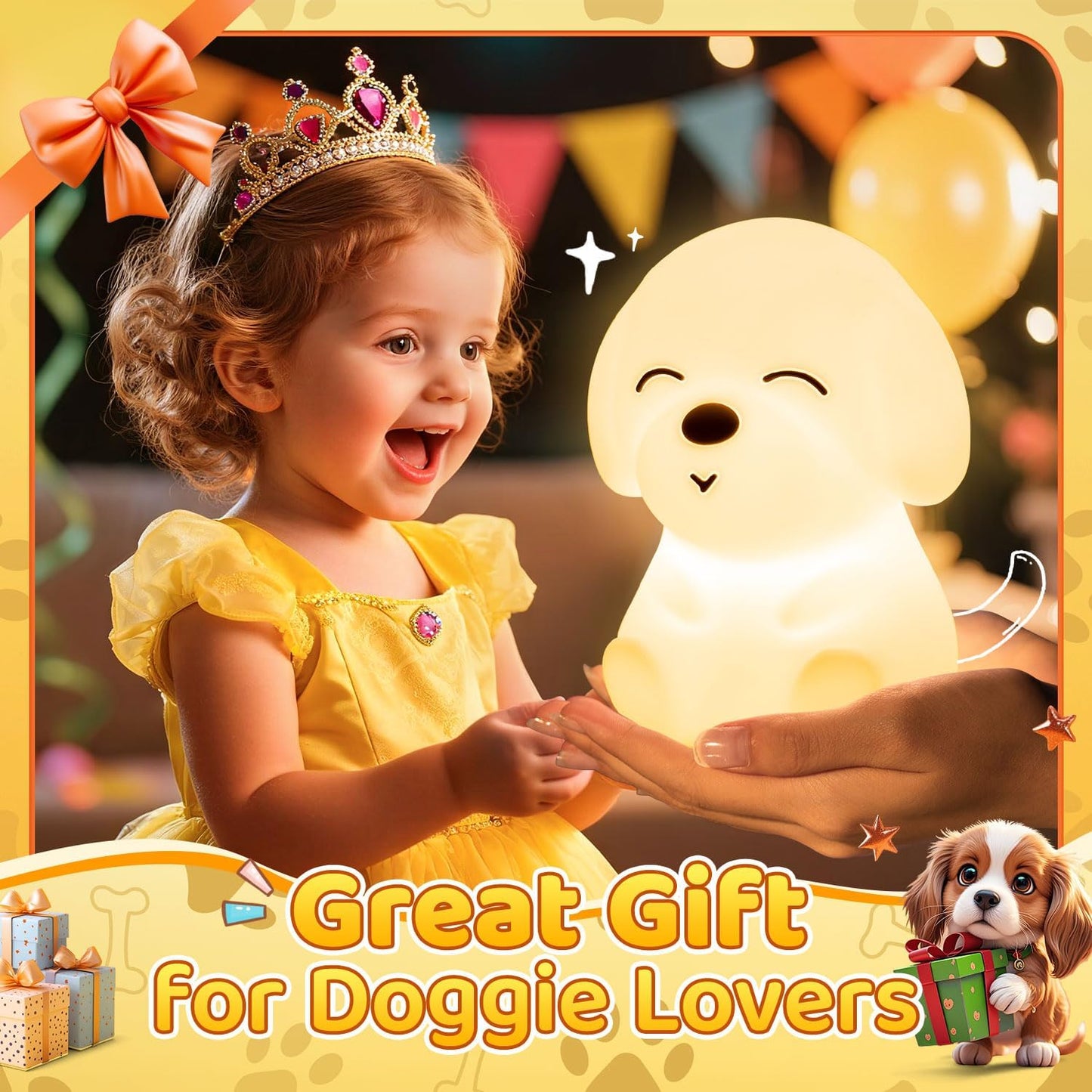Night Light for Kids | 16 Colors & 2 Brightness & 30/60min Timer & Soft Silicone & 10h Use | Cute Night Light for Baby Nursery Kids Nightlight Dog Lamp, Kawaii Room Decor Puppy Gifts for Boys & Girls