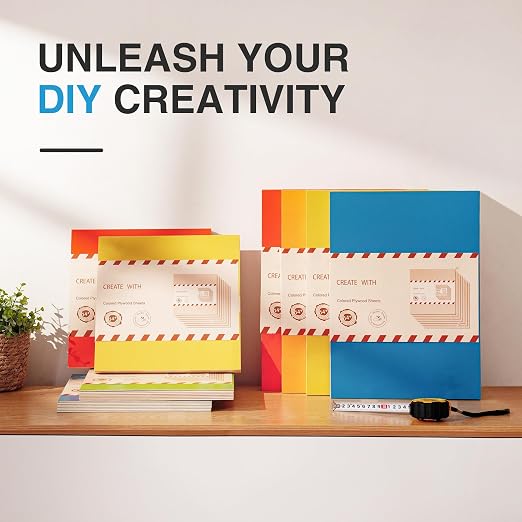 Rowood 7 Pack Rainbow Colored Plywood Sheets, 3mm Multi Thin Unfinished Wood