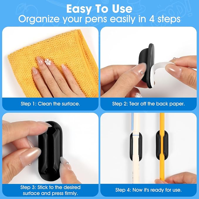 VZZNN 40 PCS Adhesive Pencil Holders, Silicone Marker Organizer