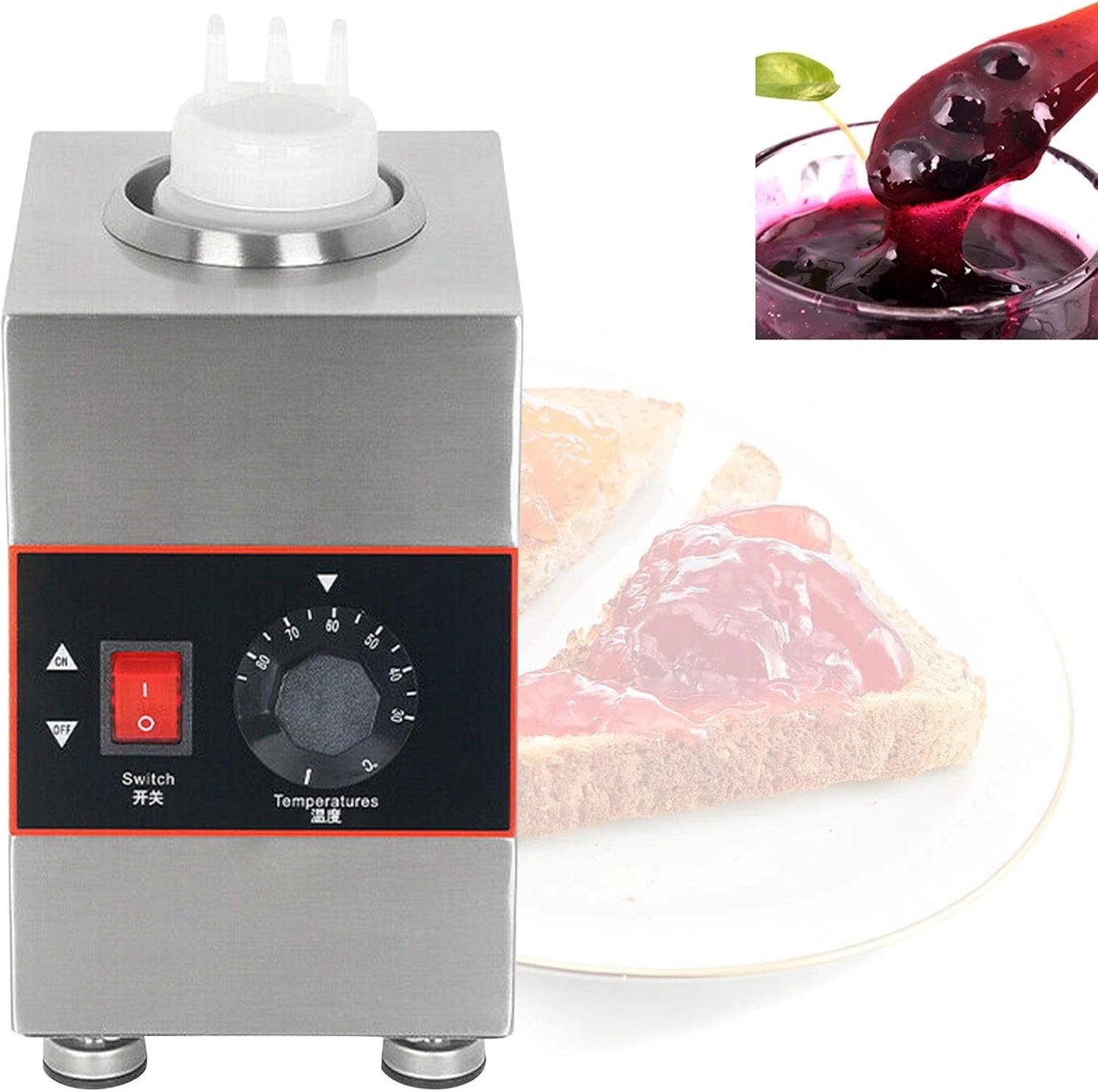 Electric Sauce Bottle Warmer Nacho Cheese Warmer with Bottle, Hot Fudge Cheese Caramel Jam Sauce Warmer 30-85℃ 110V