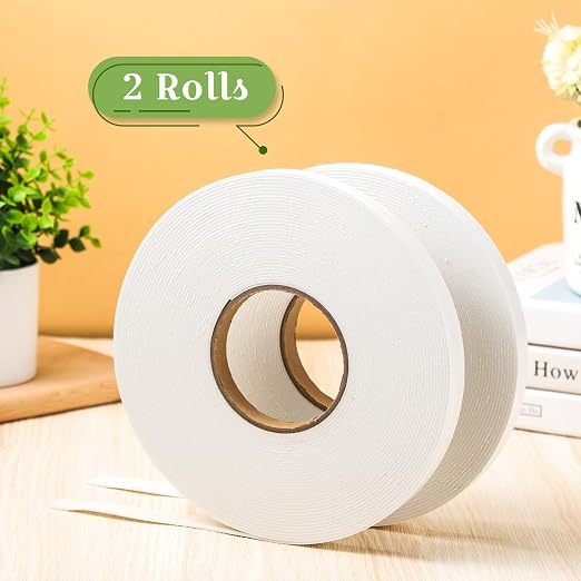 Tatuo 2 Rolls Double Sided Foam Tape 0.6 Inch by 50 Feet White PE Foam Tape