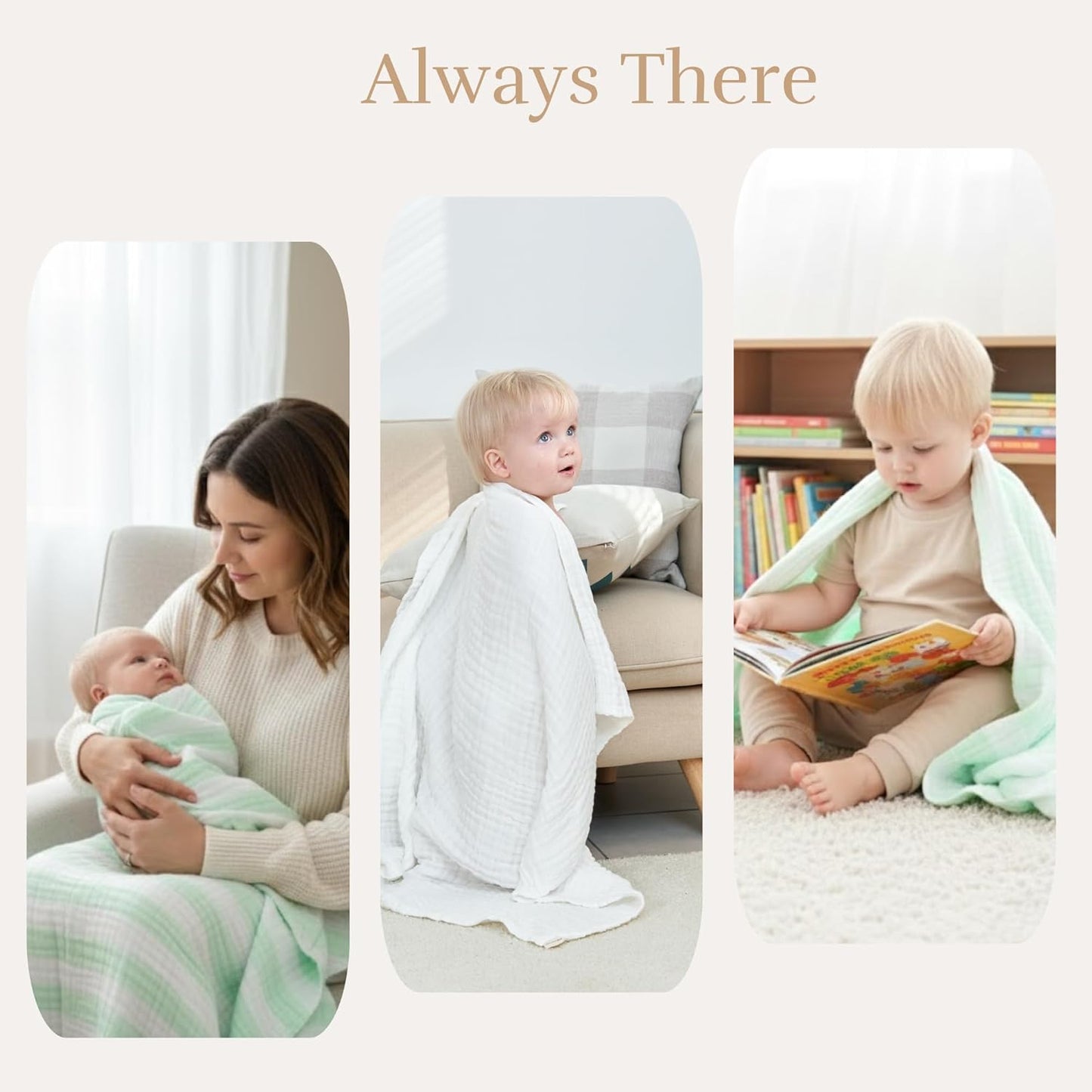 Muslin Baby Bath Towel Set, 2 Large Gauze Super Soft Baby Bath Towel and 3 Washcloths, 6 Layers 100% Cotton Infant Towel Newborn Towel Blanket Suitable for Baby's Delicate Skin(Green)