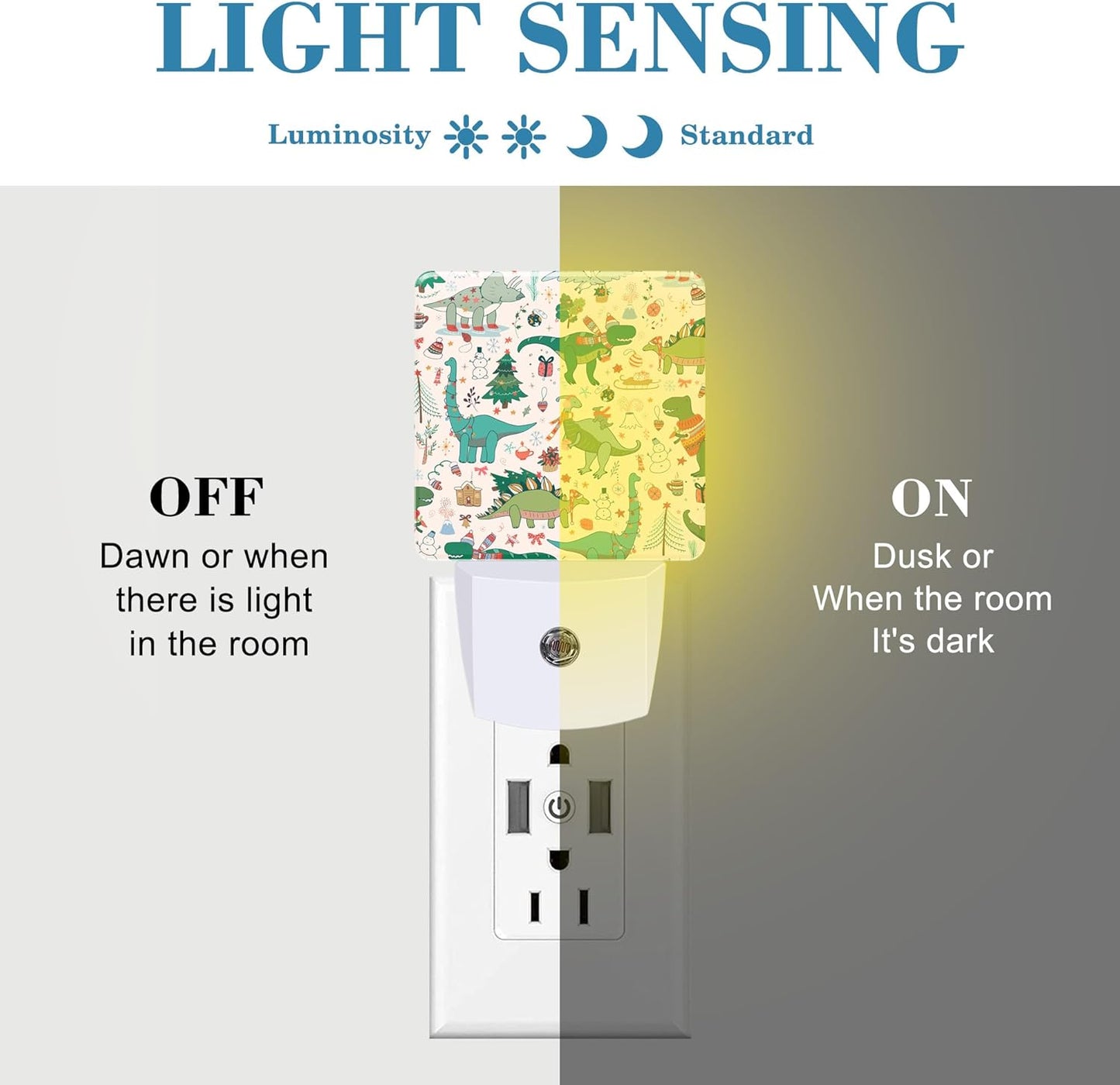 Cute Dinosaur Christmas Night Light for Kids, LED Night Light Plug into Wall with Dusk to Dawn Sensor for Girls Boys Women Men Room Decor, Hallway, Kitchen, Bathroom, Nursery, Stairs