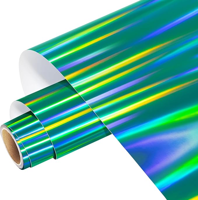 WRAPXPERT Holographic Vinyl Roll Green, Holographic Permanent Vinyl Glossy