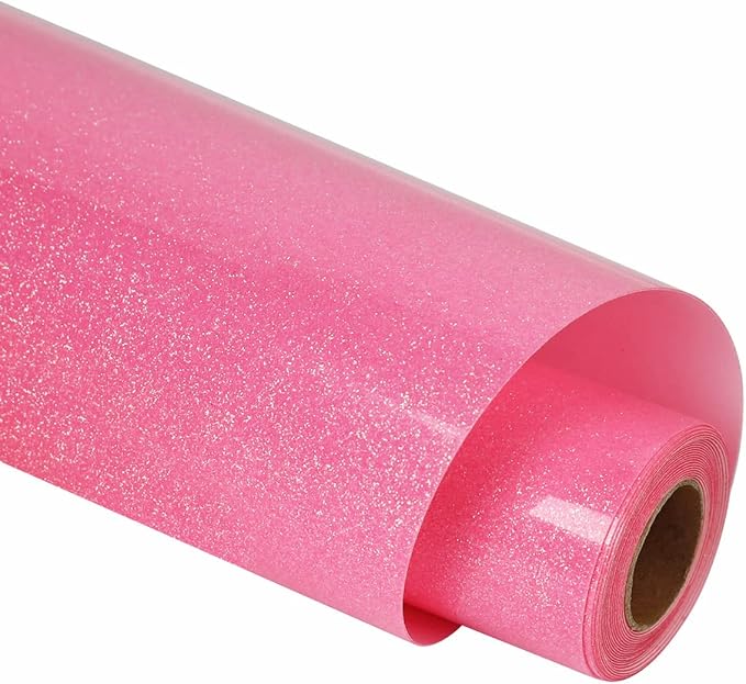guangyintong Heat Transfer Vinyl Glow Glitter Pink HTV Rolls, Glitter HTV Vinyl