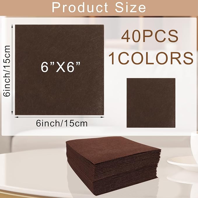 40 Pcs Stiff Felt Fabric Sheet for Crafts, 1mm Thick and 6”x6”Brown Felt Fabric