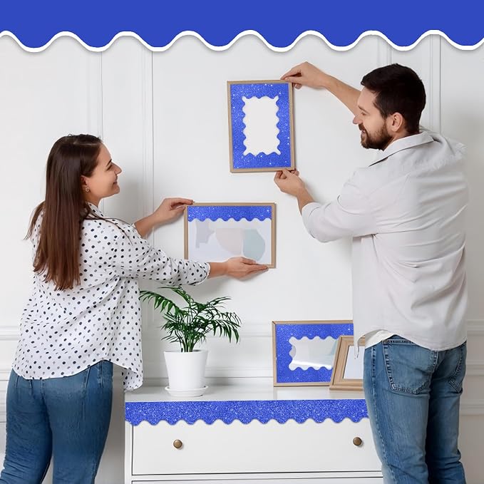 70Ft Shine Deep Blue Bulletin Board Borders，Scalloped Poster Boards Decorations