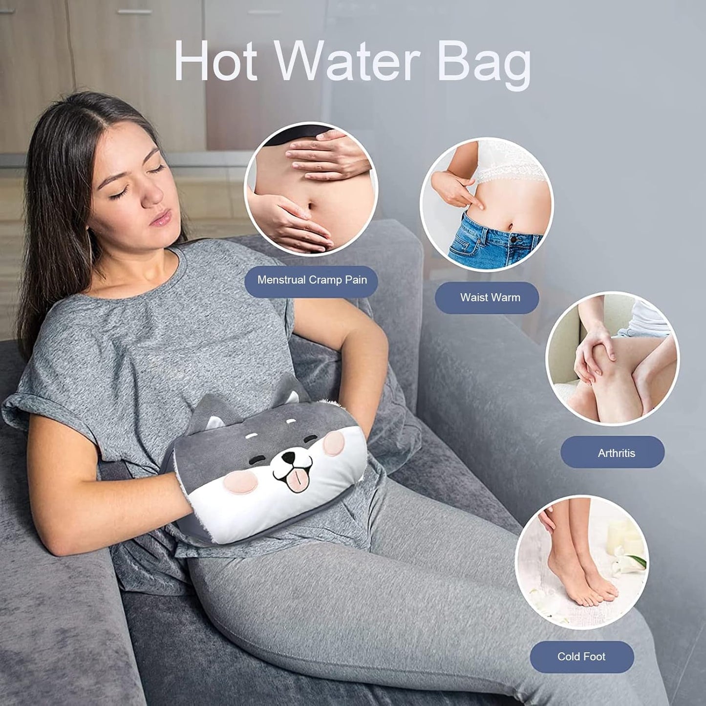 Hot Water Bag,Hot Water Bottle with Waist Cover Cartoon Warm Water Pouch for Neck and Shoulder, Back,Hand, Legs, Waist Warm