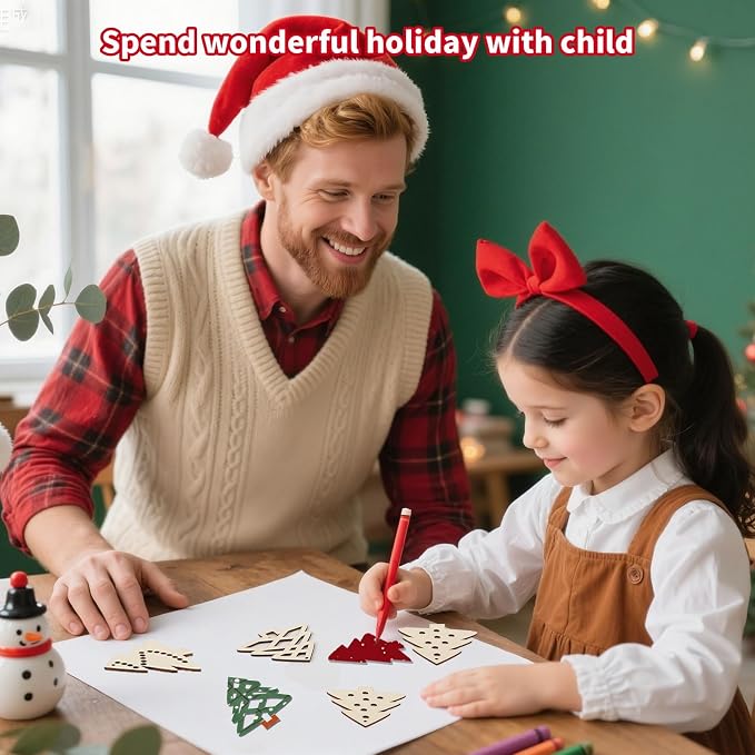 MACTING 27PCS Wooden Christmas Ornaments Unfinished Predrilled Natural Wood