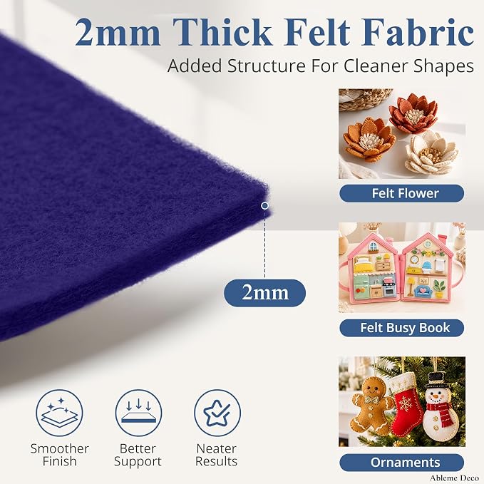 12" x 12" Felt Sheets for Crafts, 2mm Stiff Felt Fabric, Royal Blue