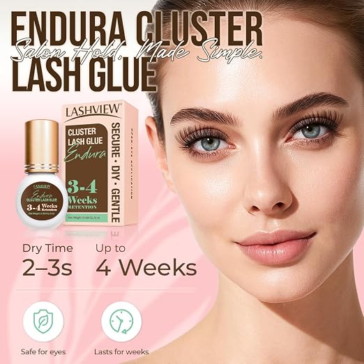 LASHVIEW Lash Cluster Glue Strong Hold, 3-4 Weeks Long-Lasting, Waterproof &